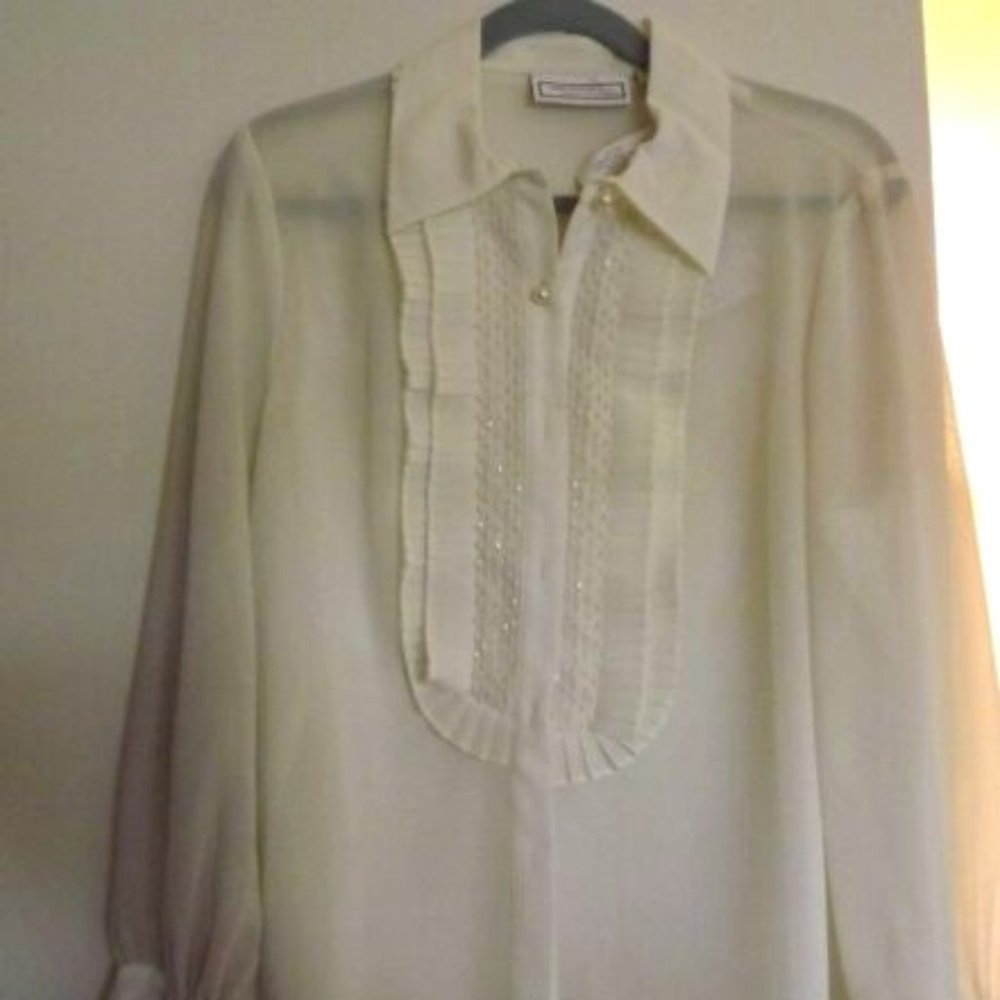 George Simonton Georgette Blouse Ivory Color Size L NWT